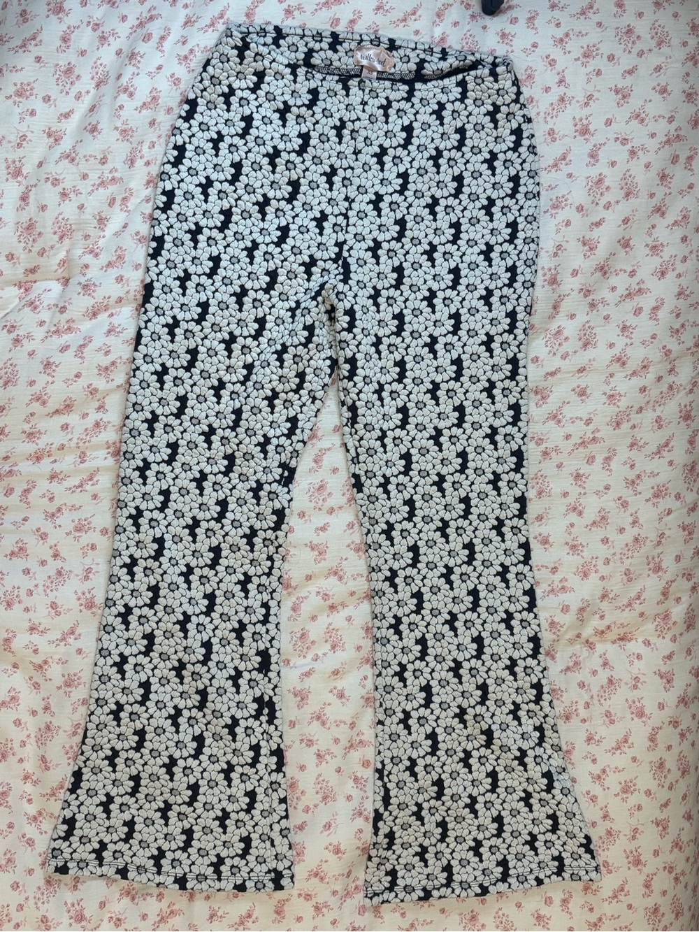 Retro Willow Black and White Floral Flare Pants